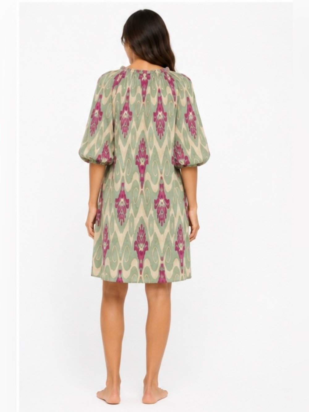 Ollari New York Ikat Cotton Shift Dress with Tie Belt Boho Coastal | Size L - Picture 3 of 11